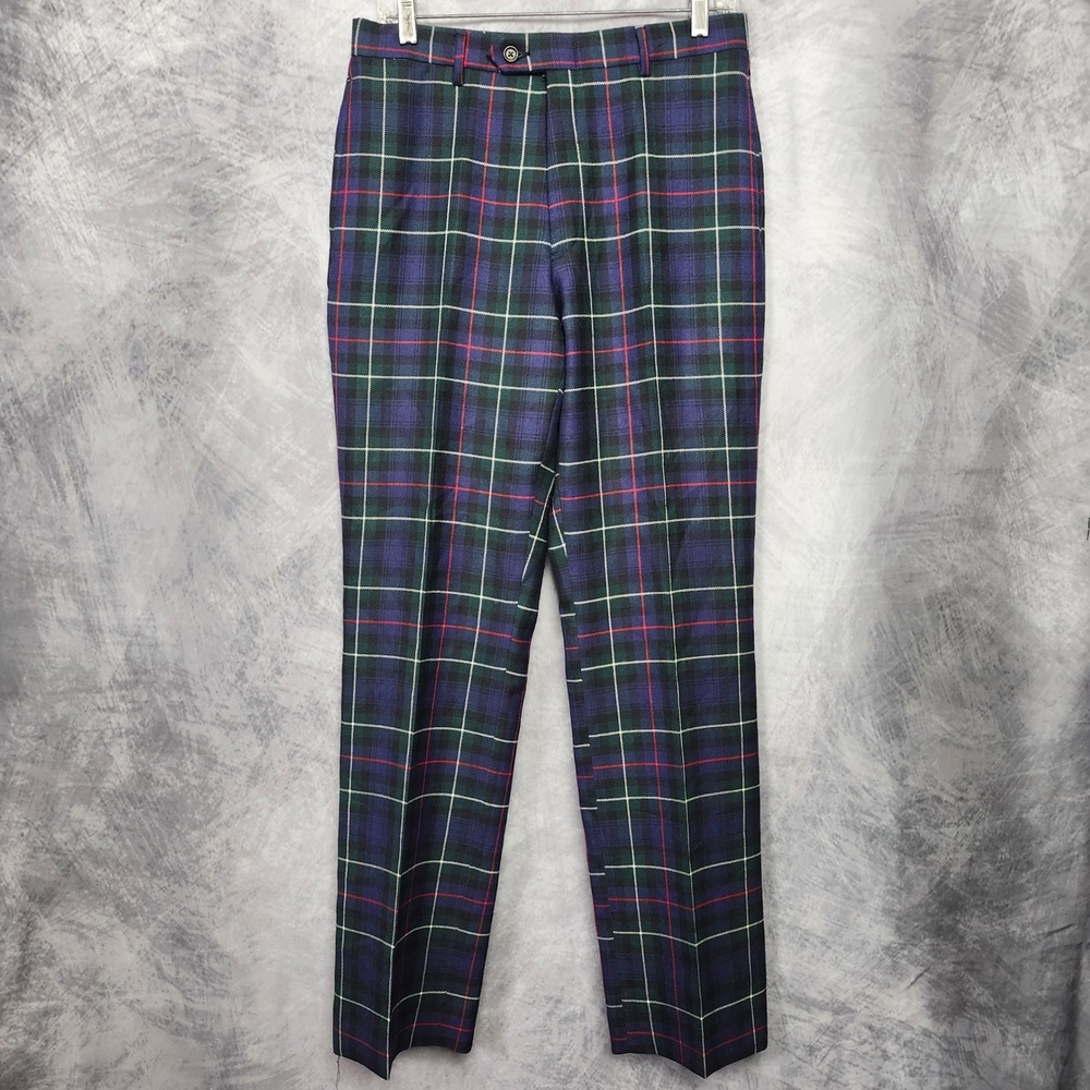 NWT Vintage Tommy Hilfiger Tartan Plaid 100% Wool Pants 31x32 Black Watch Slacks
